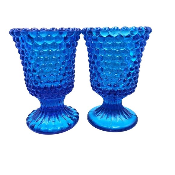 Hobnail Cobalt Blue Glass Votive Candle Holders Mixed Set Of 5 - Picture 12 of 15